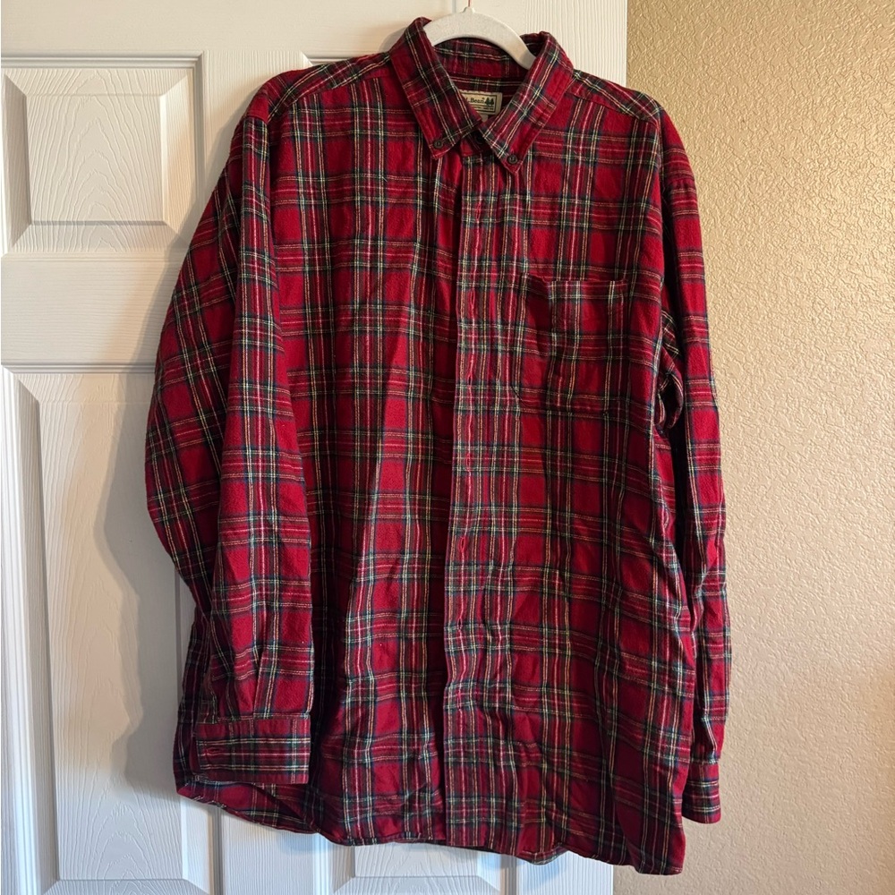 L.L. Bean Red and Green Plaid Men's Shirt